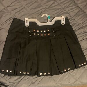 Black Studded Pleated Skirt